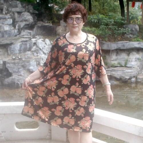 7XL 6XL 5XL elegant vestidos middle age women dress plus size summer dress women print casual loose print midi dress FC344