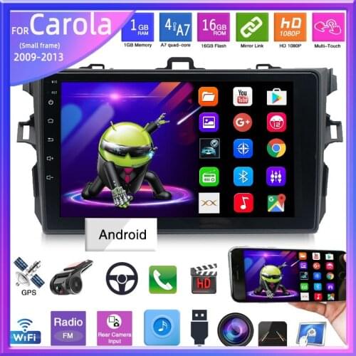 Car Radio 2Din With Small Frame 9 Inch WIFI Touch Screen GPS Navigation 1+16G Bluetooth Android 9.1 For Toyota Corolla 2009-2013