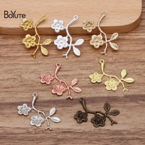 BoYuTe (50 Pieces/Lot) 29MM Metal Brass Stamping Flower Branch Charms Diy Hand Made Jewelry Materials Wholesale