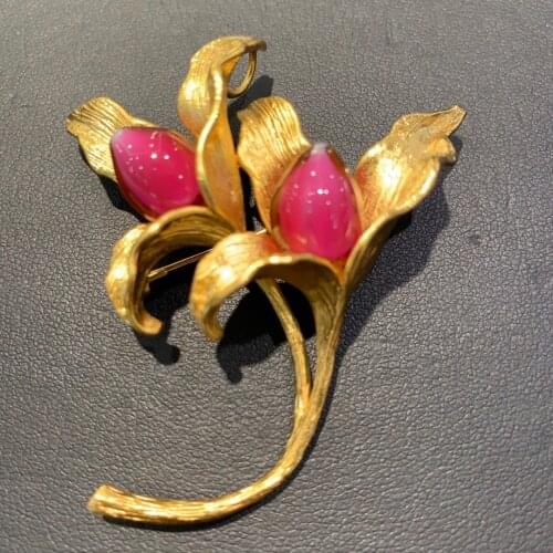 Rose red color coloured glaze flower brooch & pendant double use copper double flowers decoration for coat fashion jewelry
