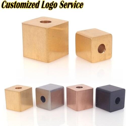 6 8 10mm Customized Engrave Logo Cube beads 316l Stainless Steel Customer Bead For Personalized Brand Bracelet DIY Laser Finding