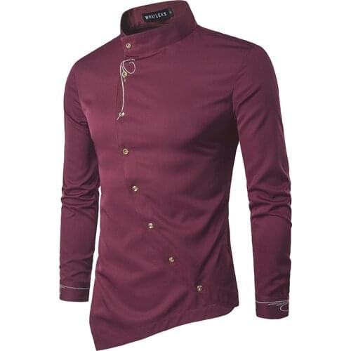 Chemise à manches longues pour hommes, nouvelle mode musulmane, couleur unie, Slim Fit Business, robe irrégulière pour hommes, 2