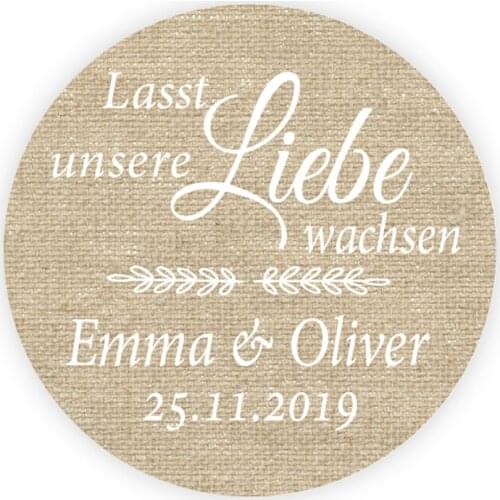DouxArt 100 Pieces Stickers Personalized Wedding Favors, 4cm Linen Let Our Love Grow Wedding Party Decoration Gift Box Labels