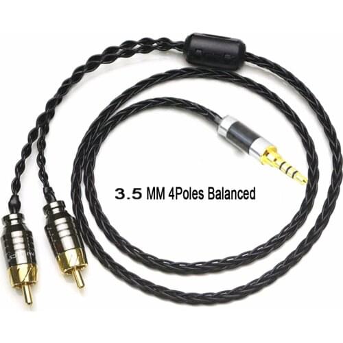2.5/3.5/4.4mm Balanced Male to 2 RCA Male Splitter Audio Cable 24AWG OCC Silver plated Cable for headphone Player