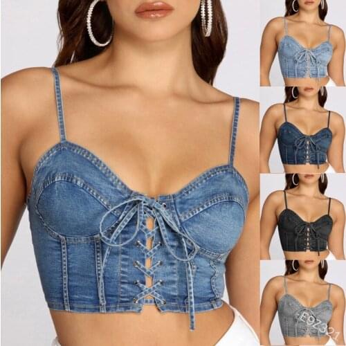 Kalenmos Sexy New Ladies Camis Outer Wear Casual Solid Color Bandage Denim Short Fashion Streetwear 5XL Plus Size tops