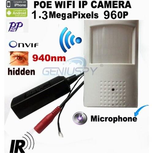 960P POE PIR Style Motion Detector WIFI Camera ONVIF 940nm Night Vision IR CUT Camera P2P Plug and Play Mini WIFI POE IP Camera