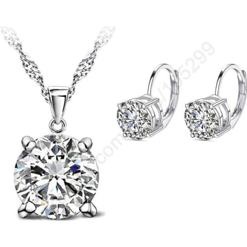 Fast Shipping 925 Sterling Silver Jewelry Set CZ Cubic Zirconia necklaces + Earrings Wedding Jewelry sets Fast Shipping