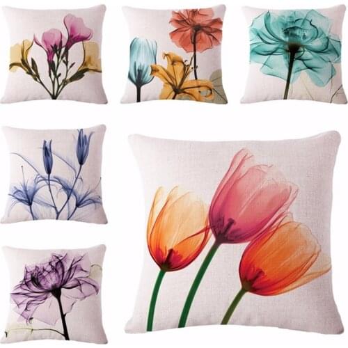 Colorful Flowers Cushion Covers Cotton Linen Plants Pillowcase Watercolor Painting Houseware Home Sofa Decorative Throw Pillows