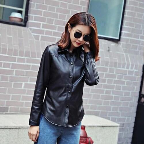 Free Shipping New Design Women Genuine Leather Jackets Lady Slim Sheepskin Shirt Leather Jacket