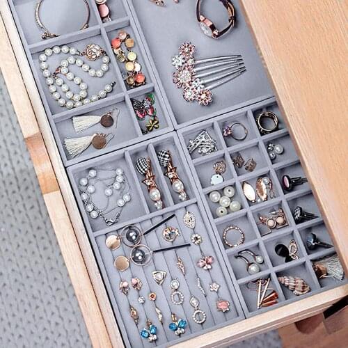 Multi Grids Velvet Jewelry Trays Display Organizer Ring Earring Button Pendant Storage Showcase Bracelet Removable Tray