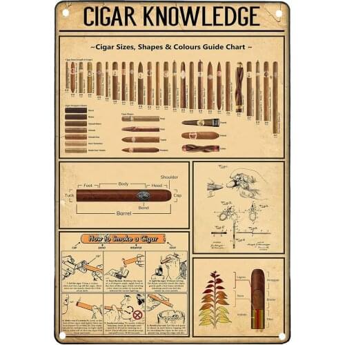Vintage metal signs for man cave cigar knowledge tin sign cigar size shape 12x8 inch living decor rustic signs