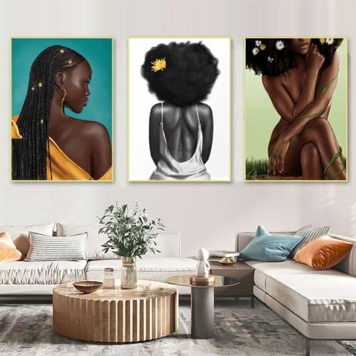 Fashion Black Girl Posters And Prints Printed Canvas Painting Of African Woman Portrait Modern Home Decoration Wall Art Picture