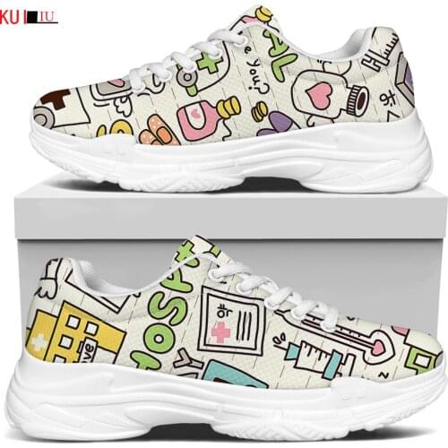 KUILIU Fashion Funny Doodle Print Women Increasing Flats Platform Shoes Casual Lady Breathable Mesh Sneaker Paris Brand Designer