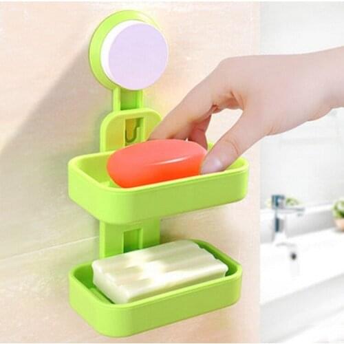 Soap Rack No Drilling Wall Mounted Double Layer Soap Holder Soap Sponge Dish Bathroom Soap Dishes Draining Holder Self Adhesive