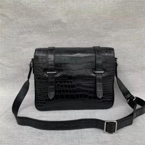 Authentic Real Crocodile Belly Skin Mens Messenger Satchels Bag Genuine Alligator Leather Male Single Shoulder Bag