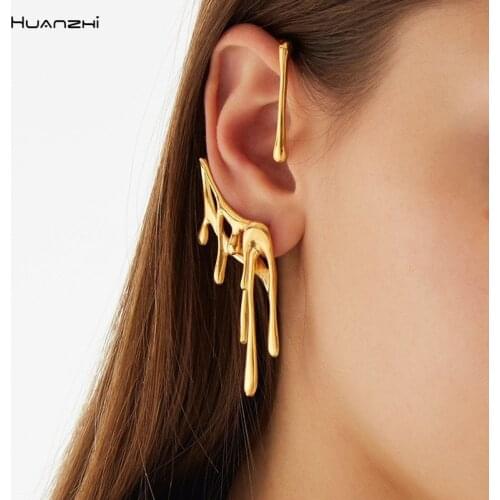 HUANZHI2020 New Gold Metal Lava Irregular Ear Cuff Earrings No Piercing for Women Girl Geometric Cartilage Earring Jewelry