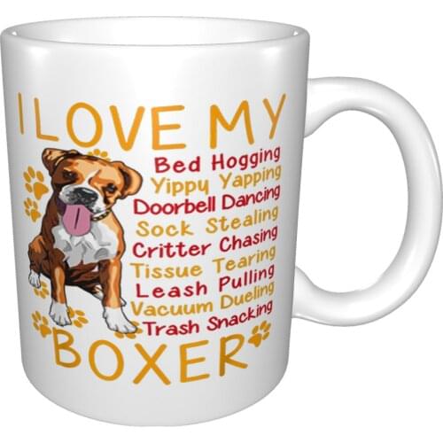 Official I Love My Boxer Dog Mama Dad Youth Funny Mug Coffee Cup Coffee Mug Breakfasts Tea Set Porcelain