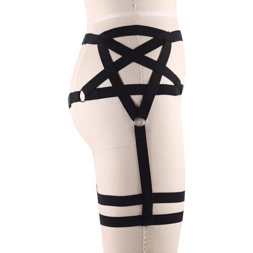 Harajuku Pentagram Garters Punk Stockings Suspender Belt Fetish Wear Thigh Lingerie Pentagram Harness Leg Harness P0129