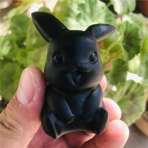 Ships natural obsidian quartz Pikachu hand carved crystal polished quartz treatment gem