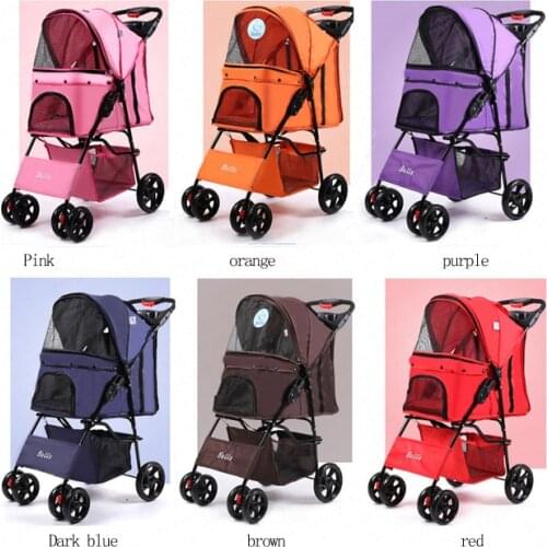 Four Wheel Oxford Pet Stroller, for Cat, Dog and More, Foldable Carrier Strolling Cart with Rain Coat 15kg Bearing 6 Colors