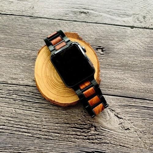 Luxury Stainless Steel Wood Bracelet For Apple Watch 38mm 40mm 42mm 44mm Band Steel Wooden Apple iWatch Strap Series 1 2 3 4 5 6