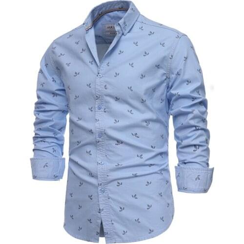 Nice Printed 100% Cotton Shirt Men Casual Slim Fit Lapel Long Sleeve Mens Shirts Spring High Quality Oxford Shirt for Men