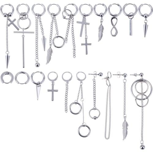 20 pcs/set KPOP DNA Korean Earrings Stainless Steel Chain Feather Idol Men Women Rock Grunge Hipster Punk Stud Earrings Unisex