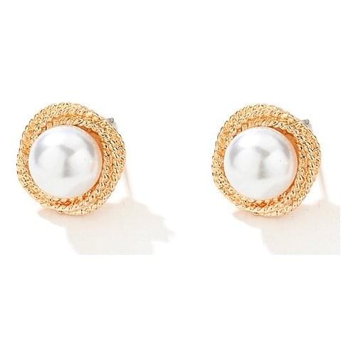 Copper Gold Color White Artificial Pearl Acrylic Bead Stud Earrings Fashion Brand Women Jewelry Earings