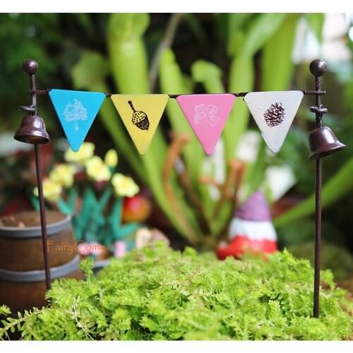 FairyCome Fairy Garden Pastel Bunting Flags Miniature Garden Pennant Banner Metal Harvest Party Flag Gate Door Fairy Decoration