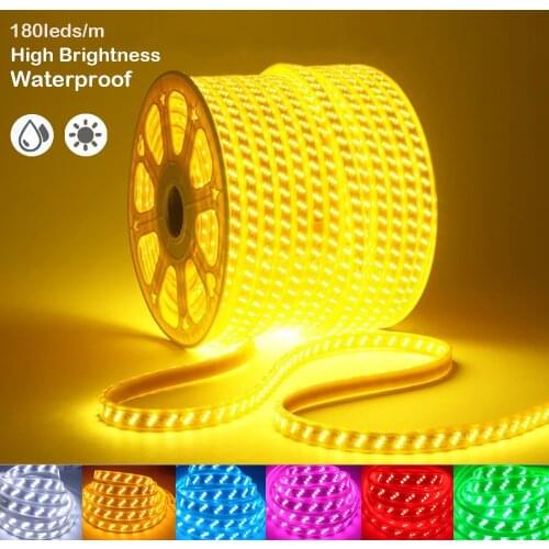 180leds/m IP67 Waterproof 220V LED Strip Lights Lighting Super Bright Flexible Tape Light Indoor Outdoor Decoration 1m 5m 10m