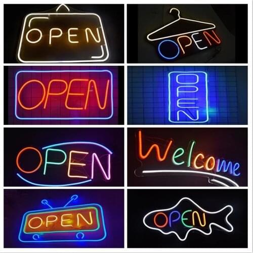 Led Light Neon Sign Shop 24 Open Lamps Types for Cafe Bar KTV Store Gaming Rooms Glass Wall Decoration Commercial Colorful Bulbs