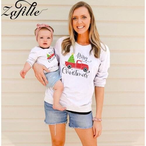 ZAFILLE Family Christmas Clothes Xmas Deer Tree Printed Family Sweatshirts Happy New Year Costume Mother and Kids Clothes