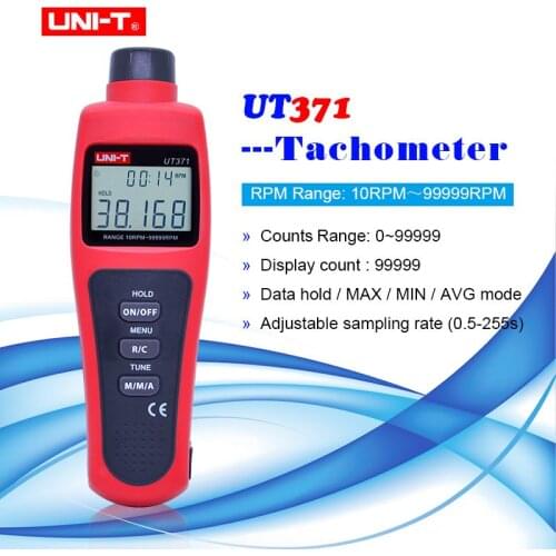 UNI-T UT371 99999 Counts New Air Speed Anemometro Data Hold Non-Contact Digital Professional Tachometer RPM Range 10RPM~99999RPM