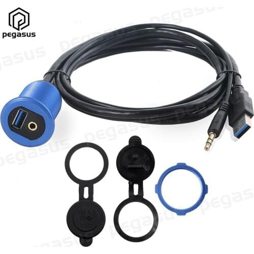 USB 3.0+DC 3.5mm Male-to-Female Audio Waterproof Cable With LED Lights For Cars and Motorcycles