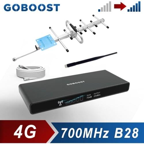 GOBOOST LTE 4G 700 MHz Cell Phone Signal Booster Band 28 Cellular Amplifier Network Mobile Repeater With Antenna Cable Kit