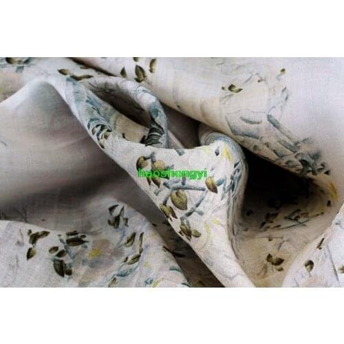 High quality brand blue cheongsam thin print ramie clothing creative fabric