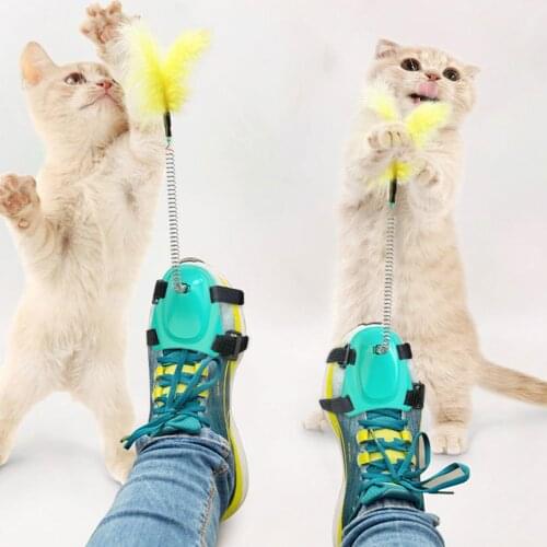 Funny Feather Spring for Kitten Cat Toy Foot Spring Feather Rod Teaser Pet Wand Teasing Cat Supplies