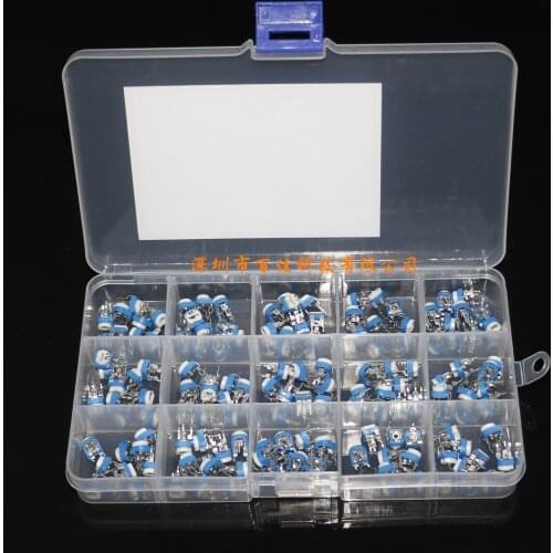 150pcs Free freight 15 Kinds of Blue and White Adjustable Resistor 6mm Classification Box Set