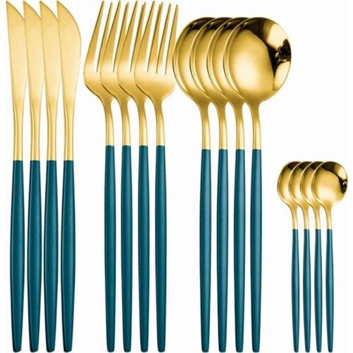 16pcs Stainless Steel Cutlery Set Dinnerware Set Knife Fork Set Travel Spoon Set Teaspoon Flatware Tableware Kitchen Silverware