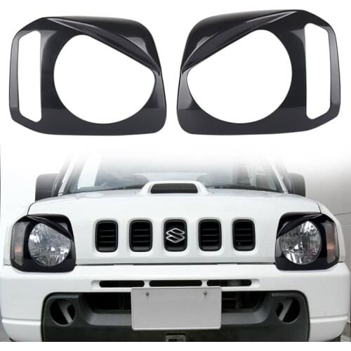 ABS Car Front Headlight Lamp Cover Guards Protective Trim Bezels for-Suzuki-Jimny 2007-2015 Black 2 pcs