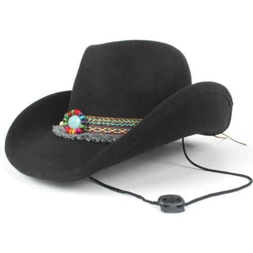 2019 Tassel Wool Women Men Hollow Western Cowboy Hat Roll-up Brim Gentleman Outblack Sombrero Hombre Jazz Cap Wind Rope
