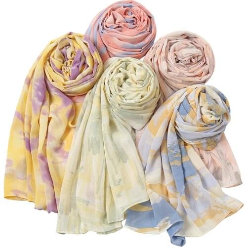 2021 Newest Plain Ombre Bubble Chiffon Instant Hijabs Shawls Scarves Muslim Fashion Headscarf Turbans Bufandas Muslim Head Wraps