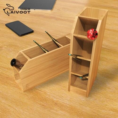 2UUL Bamboo Tool Storage Rack Multifunctional Storage Box Wooden Desktop Organizer Tweezer Screwdriver Phone Repair Tool Holder