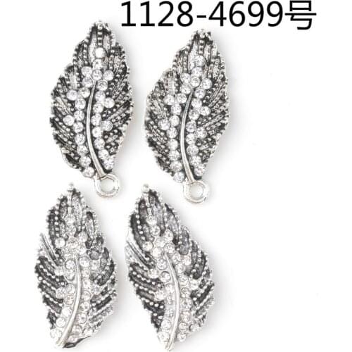 50pc 15*32mm Anti-silver Color Alloy Material Crystal Leaf Charm For DIY Handmade Wedding Hair Jewelry Making Accessories