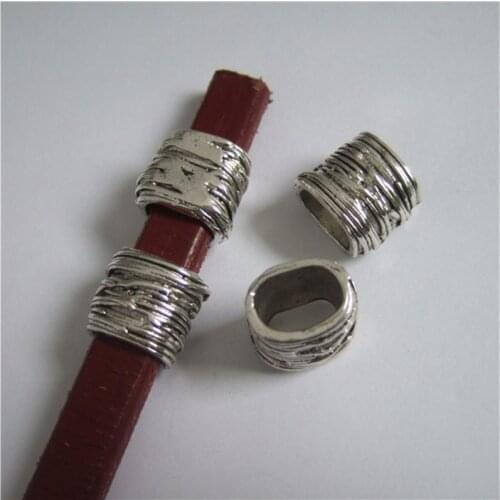 50pcs/lot 11x7.2mm Antique Silver Color Textured Slider Spacers Fit Thick Licorice Leather Bracelet Making