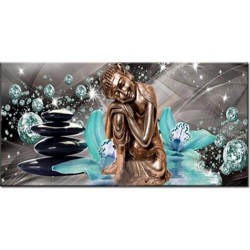 5D Diy Diamond Painting Full Drill Mosaic Green Lily Buddha Zen Stones Embroidery Cross Stitch large Size Entrance decor EE1945