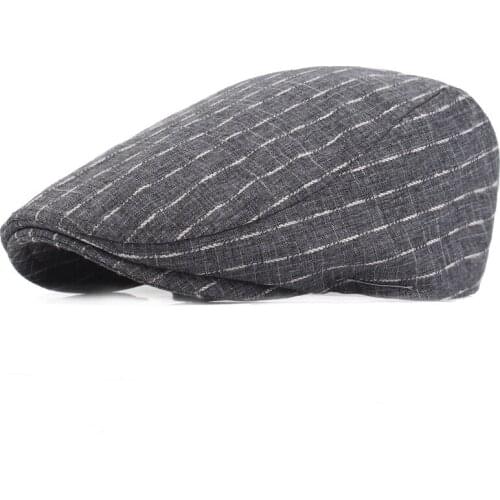 Plaid Beret Mens Hat Summer Cotton and Linen Thin Section Youth Peaked Cap Middle-aged and Elderly Forward Cap Womens Hat