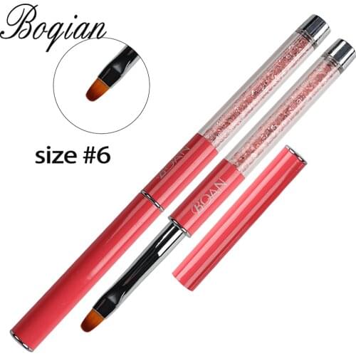 BQAN 6# Pink Handle UV Gel Brush Painting Pen Acrylic Drawing Brush for Nails Gradient Rhinestone Handle Manicure Nail Art Tool