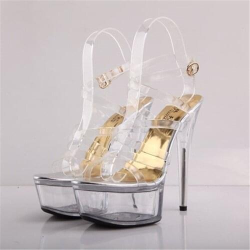2017 Elegant Womens Shoes Crystal Wedding Shoes Sexy 15cm High Heels Sandals Transparent Sexy Clubbing Shoes