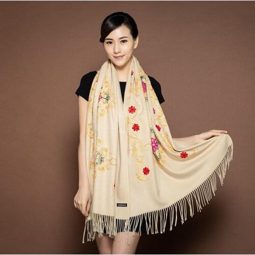 Cashmere Pashmina Head Scarves Women Elegant Ladies Warm Shawl Long Floral Embroider Stoles Bandana Scarf Hijab Beach Blanket